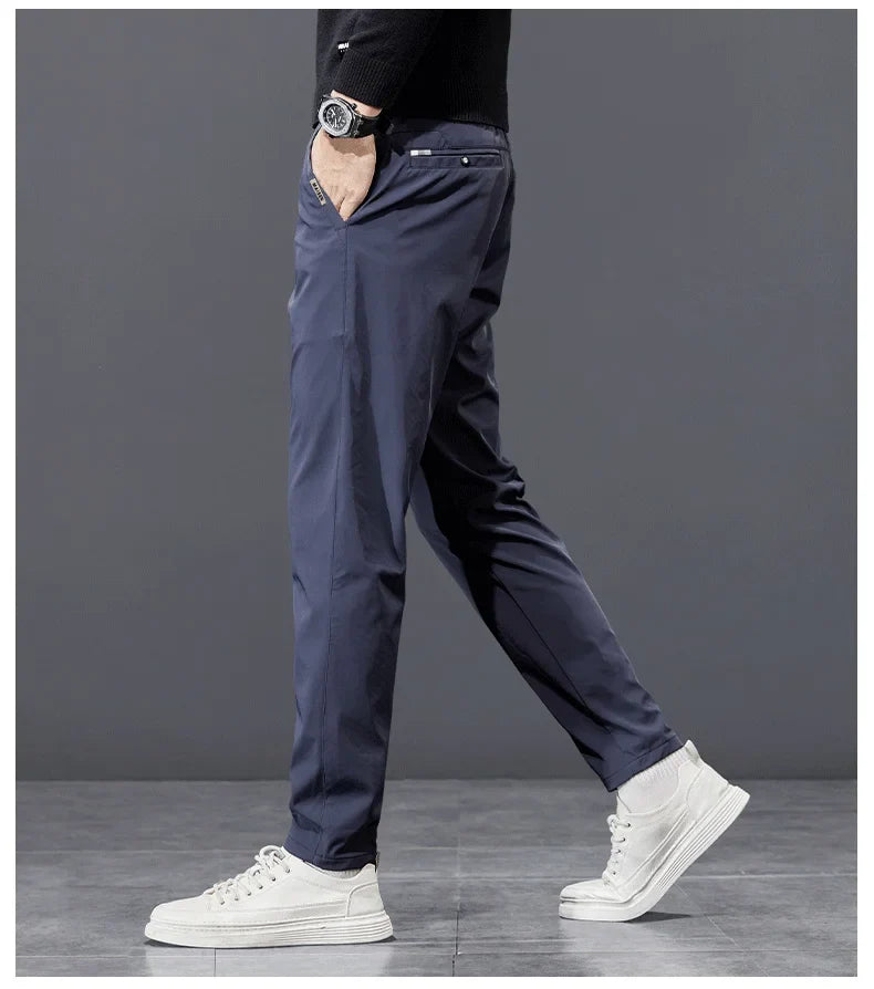 Spring Autumn Men's Golf Casual Pants Solid Color Elastic Waist Design Business Trousers Straight Stretch Korean New Male Pants