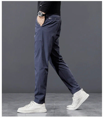 Spring Autumn Men's Golf Casual Pants Solid Color Elastic Waist Design Business Trousers Straight Stretch Korean New Male Pants
