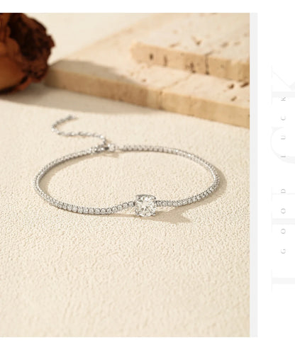 1CT Round D Color Moissanite Tennis Bracelet 925 Sterling Silver Luxury Stackable Bracelets For Women Vacation Jewelry