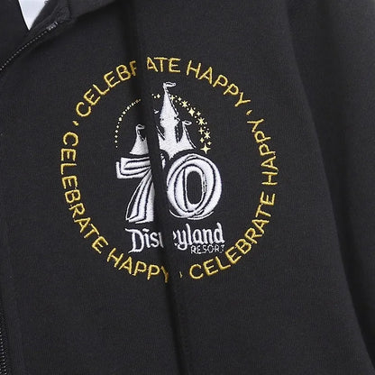 70th Anniversary Castle Mickey Mouse Family Letter Embroidery Fleece Sweatshirt Unisex Women Hooded Zipper Jumper Top