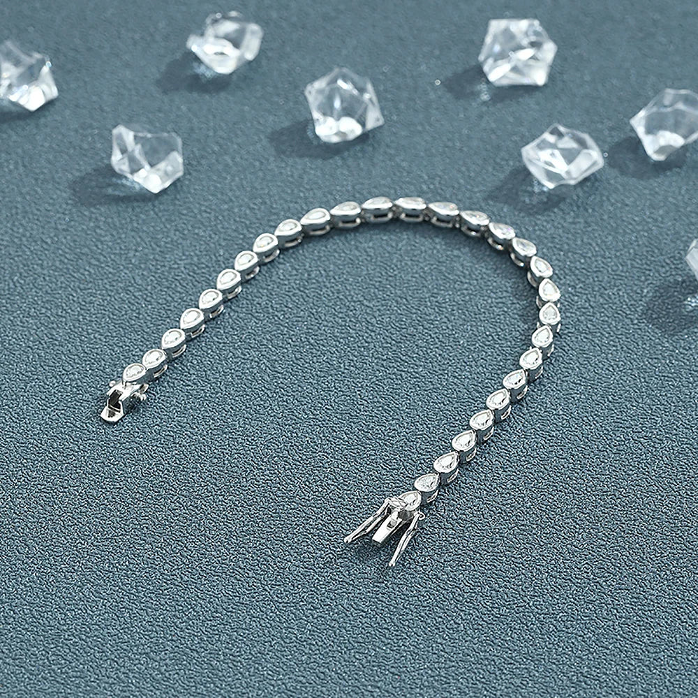 Certified 0.2carat Waterdrop Moissanite Tennis Bracelets Bezel Set 925 Sterling Silver Pear Cut Diamond Bracelet for Women