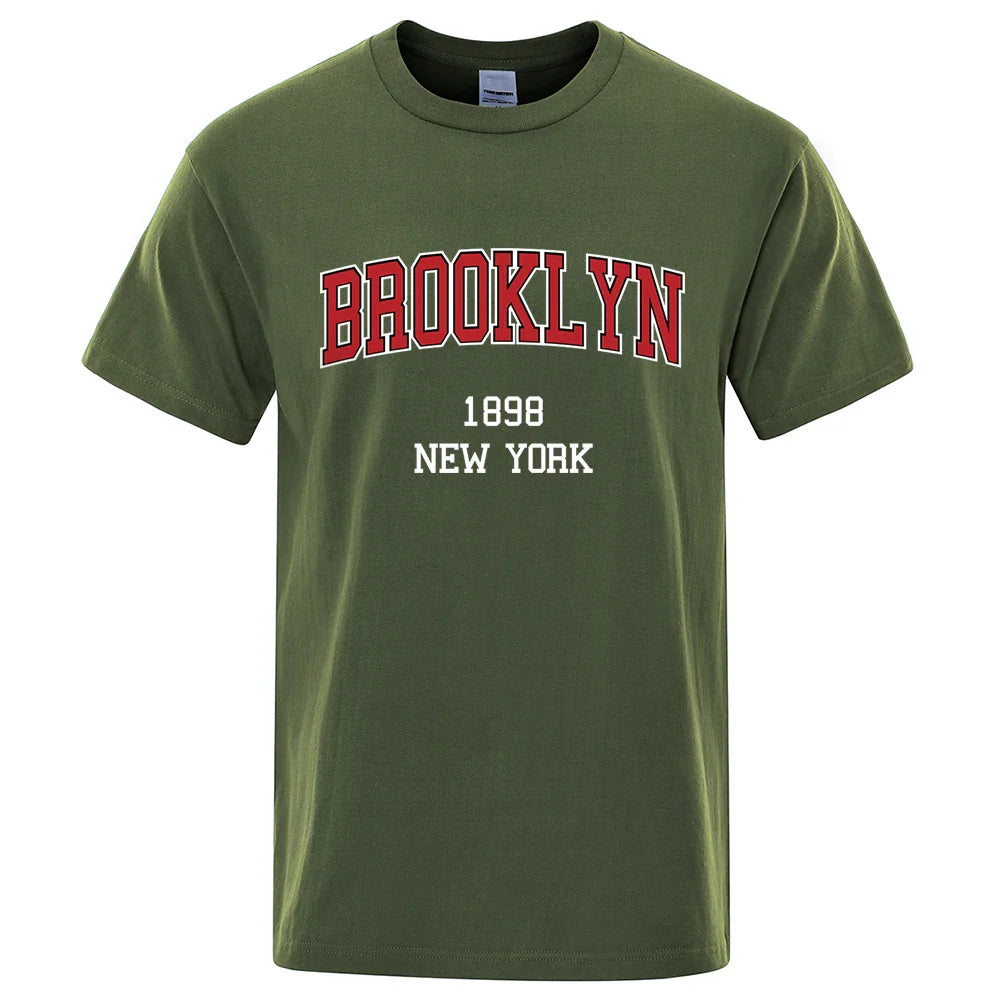 Brooklyn 1898 New York City Letter Prints T Shirt Men Creativity Tee Clothes T-Shirts Loose Summer Tshirt Cotton Breathable Tops