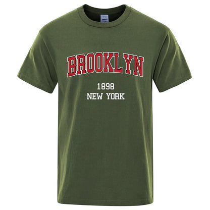 Brooklyn 1898 New York City Letter Prints T Shirt Men Creativity Tee Clothes T-Shirts Loose Summer Tshirt Cotton Breathable Tops