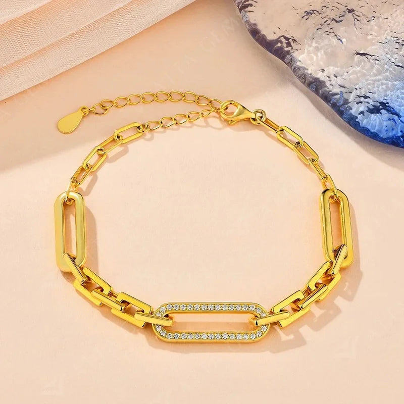 S925 Sterling Silver Moissanite Bracelet Yellow Gold Plated Bracelets for Women Adjustable 16+5cm High Quality Jewelry
