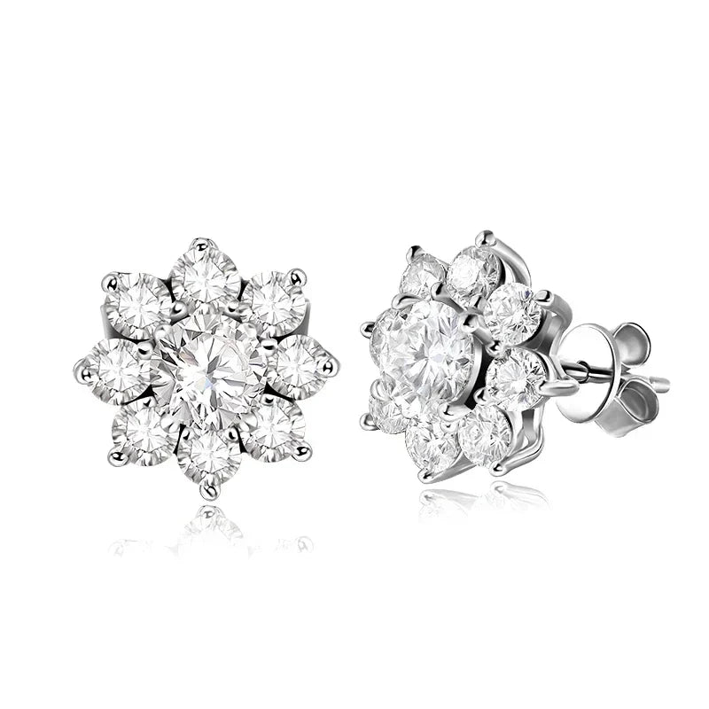 2.88CT  Certified Sunflower Full Moissnaite Diamond Stud Earring 925 Sterling Silver Plated 18k White Gold Stud Ear for Women