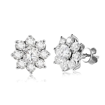 2.88CT  Certified Sunflower Full Moissnaite Diamond Stud Earring 925 Sterling Silver Plated 18k White Gold Stud Ear for Women
