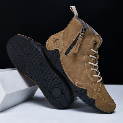 New 2025 Handmade Casual Shoes Men Sneakers Ankle Boots Leather Side Zipper Comfortable Breathable Anti-Slip Outdoor Walking