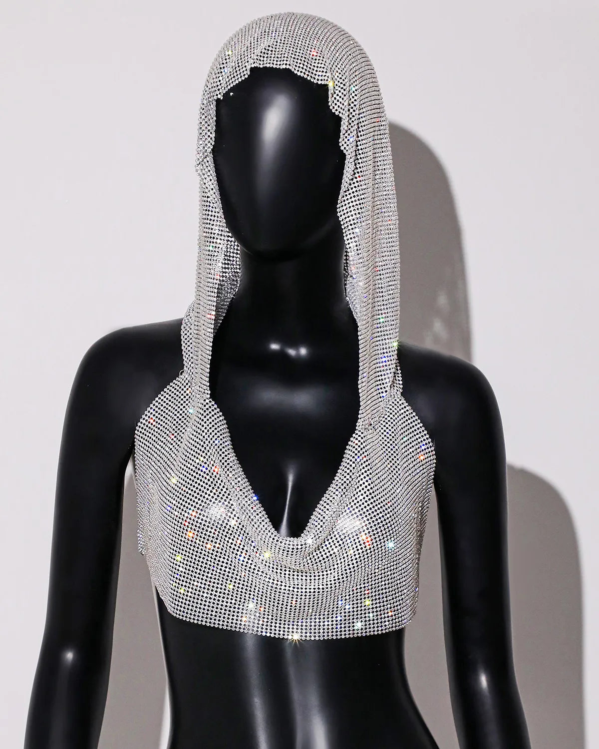 2025 Summer New Rhinestone Hooded Crop Top Sexy Deep V Neck Backless Sleeveless Glitter Tank Top Rave Nightclub Party Camisole