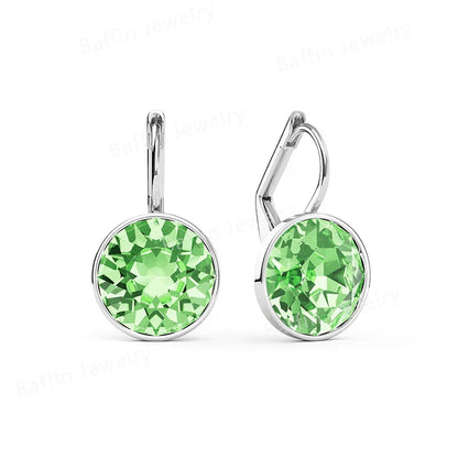 Earring for Women Christmas Birthday Premium Austrian Crystals Round Cut Dangle Silver Gold Color Pierced Jewelry