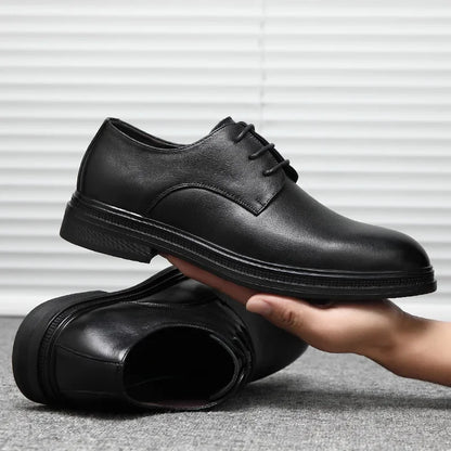 Men's Formal Business Shoes British Style Pointed Young Casual Shoes Thick Bottom Genuine Leather Increase Height Wedding Shoes