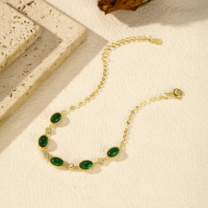 925 Sterling Silver Exquisite Elegant Oval Green CZ Charm Bracelet For Women Golden Color Daily Party Fine Jewelry