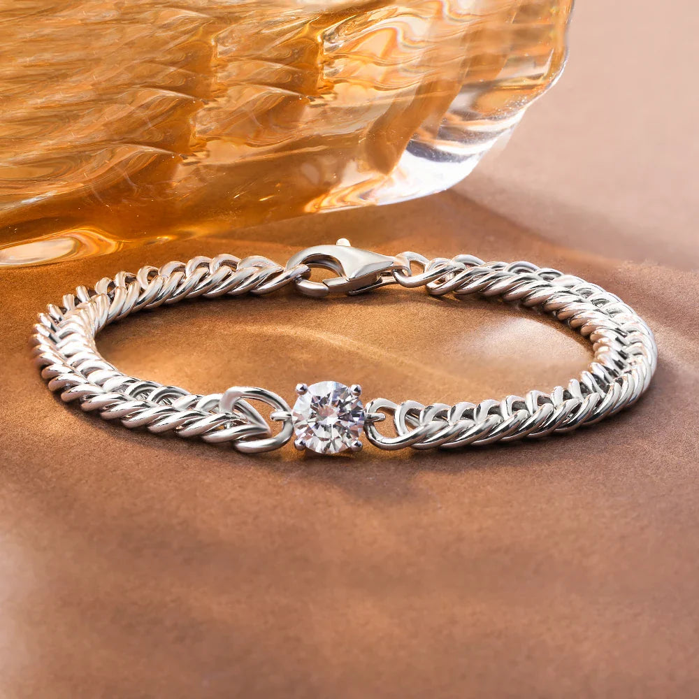 Cuban Chain Bracelet With 1carat Moissanite Diamond Bracelets For Women 925 Sterling Silver Plated 18k White Gold Fine Jewelry