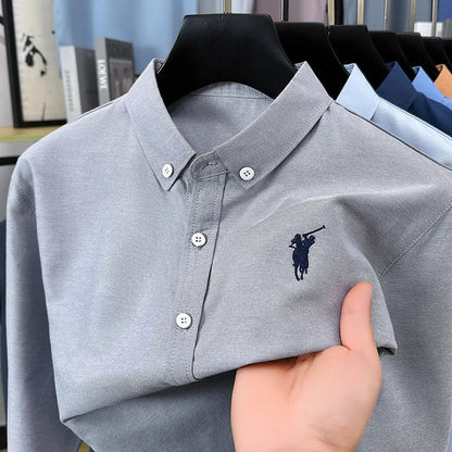 Luxury Goods High-end Embroidery 100% Pure Cotton Long Sleeved Shirt Men's New Shirt Men's Casual Loose Top Business Men