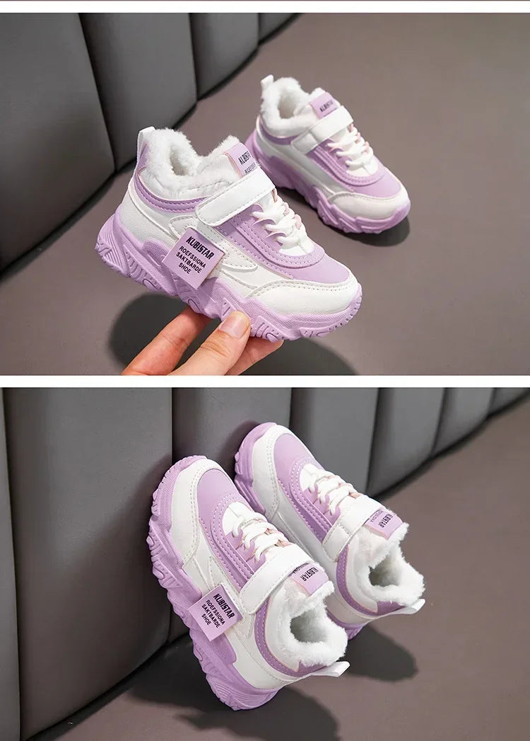 Spring New Kids Sneakers 2025 PU Girls Casual Mesh Solid Pink Light Boys White Hook & Loop Children Non-slip Sports Shoes