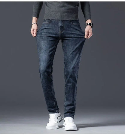 Autumn Winter High Quality Elastic Mens Jeans Cargo Slim Fit Denim Pencil Trousers Midweight Long PantsHighHigh  Jeans Man