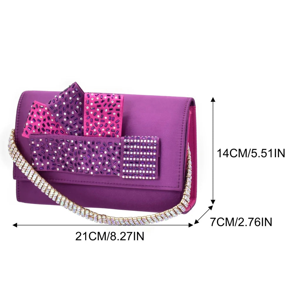 Luxury Shoe and Bag Set for Party in Women Italian Wedding Matching Shoes and Bag Decorated with Rhinestone Bride Shoes Designer