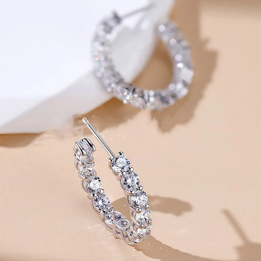 0.1carat All Moissanite Hoop Earrings D Color Sparkling Diamond Earring for Women 925 Sterling Silver Studs Fine Jewelry