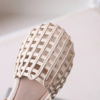 2025 Children Sandals for Girls Summer New Fashion Korean Style Soft Bottom Anti-slippery Versatile Woven Cut-outs Beach Shoes