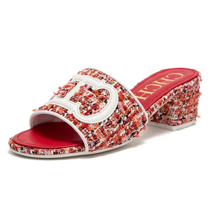 Slippers New summer Brand Fabric Low Heel Sandals Outdoor Business Commuter Women's Shoes 2024