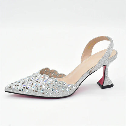 Silver Color Shoes and Bag for Party Wedding Luxery Women Shoe and Bag Set for Nigeria Party Italy Elegant Woman Heeled Pumps