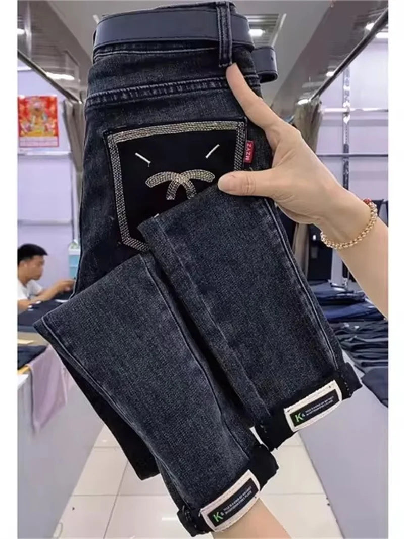 Spring Autumn Vintage Women Jeans New Pencil Denim Pants High Waist Slimming Design Sense With Elastic Small Feet Pants Women's