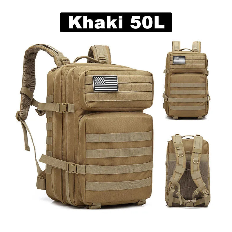 50L Tactical Backpack Men's Travel Large Capacity Rucksacks Men Waterproof Outdoor Sports Multi-functional Bags