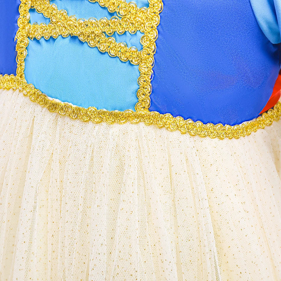 Summer Snow White Dress for Girls Breathable Puffed-Sleeve Tulle Princess Dress Snow White Themed Party Gown Halloween Costume