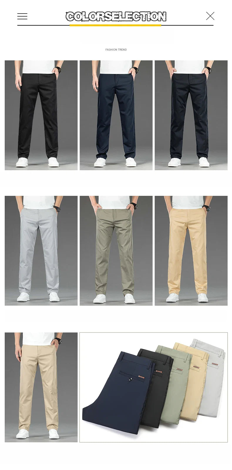 Spring Summer New Men's Casual Pants Thin Mulberry Silk Soft Business Casual Trousers Slim Straight Elastic Suit Pants Male