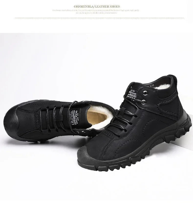Winter New Cotton Shoes Plus Fleece Thick Casual Sports Shoes Men's High Top Leather Shoes Fashion Snow Boots