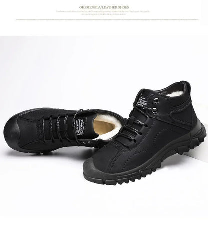 Winter New Cotton Shoes Plus Fleece Thick Casual Sports Shoes Men's High Top Leather Shoes Fashion Snow Boots