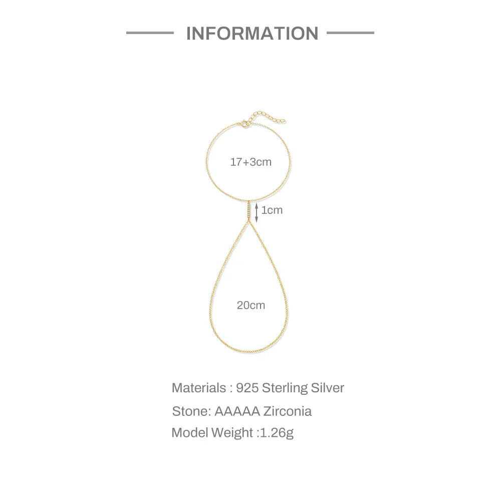 Dainty 5A Zircon Finger Ring Chain Bracelets Flower High Carbon Bracelet for Women Girl Adjustable s925 Silver Jewelry Gift