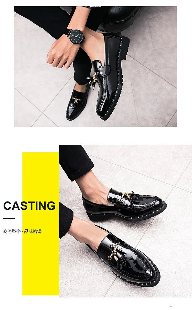 Luxury Red Patent Men Formal Shoes Leather Designer Tassels Mens Oxford Shose Fashion Wedding Men Dress Shoes sapato social