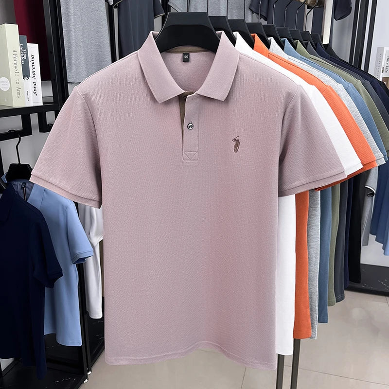 100% pure cotton high-end brand men's short sleeve polo shirt summer fashion customization horse embroidery classic Paul T-shirt