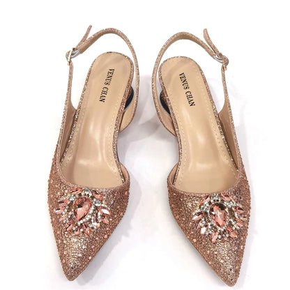 Sandálias Azul Royal Femininas Scarpin de Luxo Salto Médio Design de Strass Sapatos e Bolsas para Festa