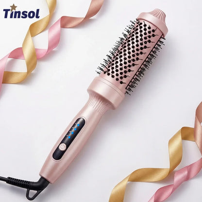 TINSOL Negative Ion Curling Iron 38mm Hot Air Brush, Dual-use for Curling and Straightening, Heated Styling Comb