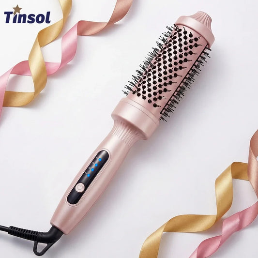 TINSOL Negative Ion Curling Iron 38mm Hot Air Brush, Dual-use for Curling and Straightening, Heated Styling Comb