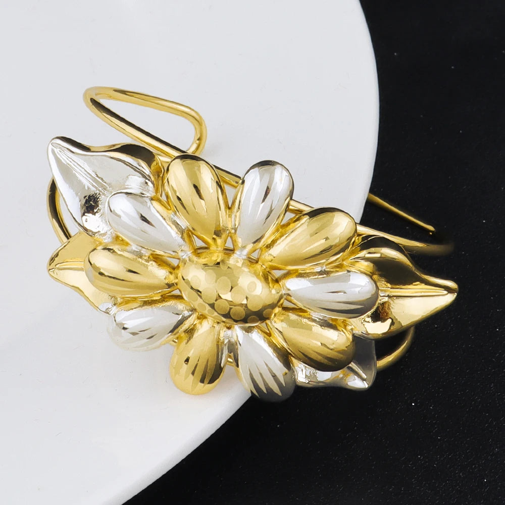 Dubai Gold Plated Necklace Earring Ring Bracelet Sets for Women Copper Vintage Flower Shape Jewelry Set for Party Wedding Gifts
