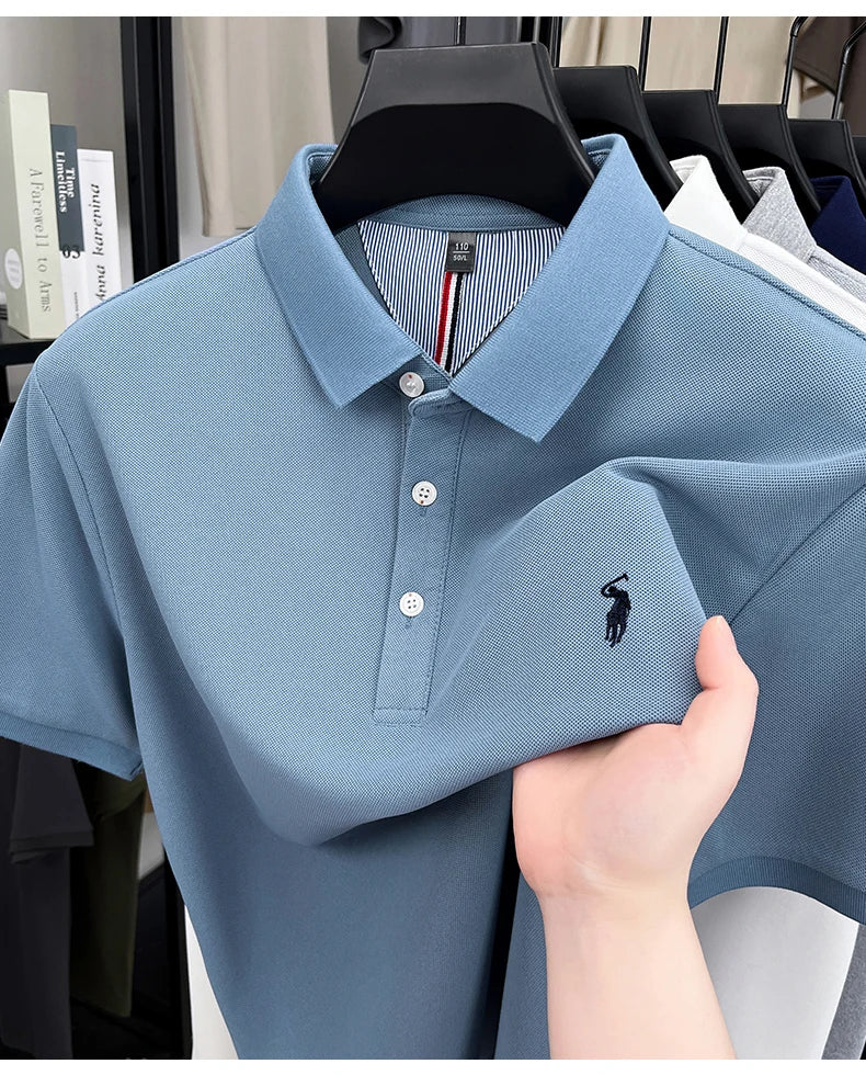 Luxury brand short sleeve men polo shirt summer ice silk breathable high-end pony embroidery design casual business Paul T-shirt