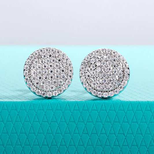 0.9cttw Iced Out Moissanite Stud Earrings 925 Sterling Silver Earring New Age Layered Hip Hop Jewelry for Women&Men