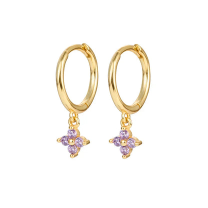 925 Sterling Silver Romantic Color Zircon Three-petal Flower Stud Earrings for Women Fashion Huggies Piercing Jewelry