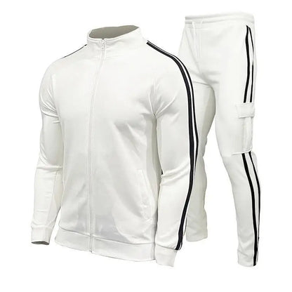 New men's cardigan stand up collar sports suit youth sportswear casual slim fit running sports two-piece set