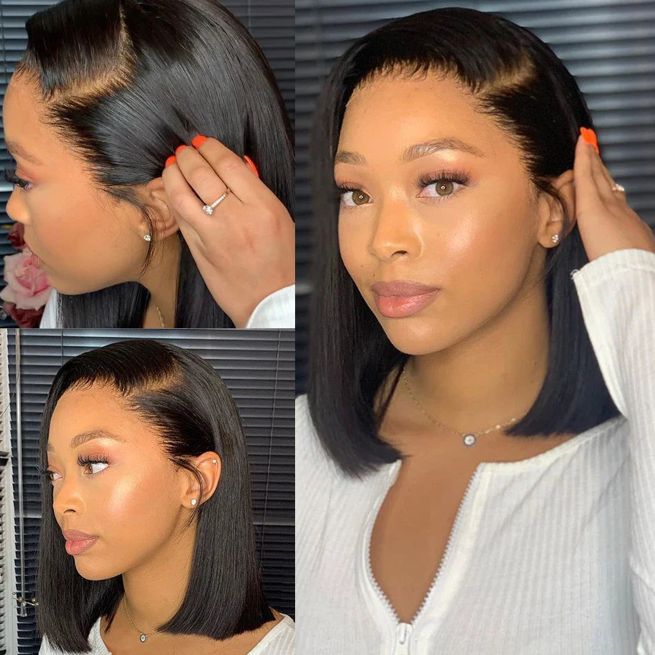 Bone Straight Short Bob Wigs Glueless Lace Front Human Hair Wigs 13x4 HD Transparent Lace Frontal Wig for Women Pre Plucked 250%