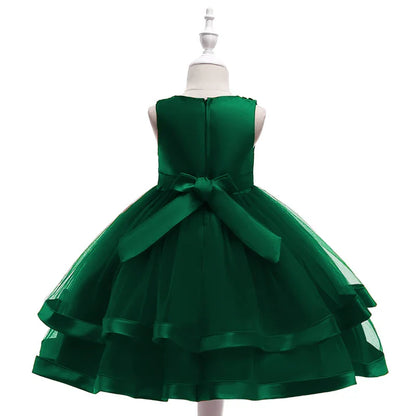 Summer Beading Girl Party Dress Christmas Costume Gala Bow Wedding Birthday Princess Dresses for Girls Baptism Prom Gown Vestido