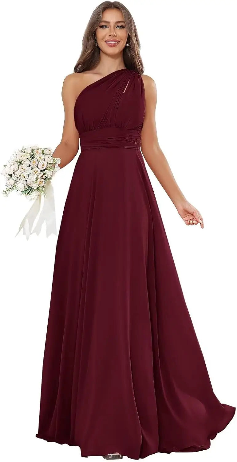 Vestidos de Daminha de Um Ombro para Mulheres Vestido de Noite Formal Longo de Chiffon Plissado Vestidos de Madrinha para Casamentos