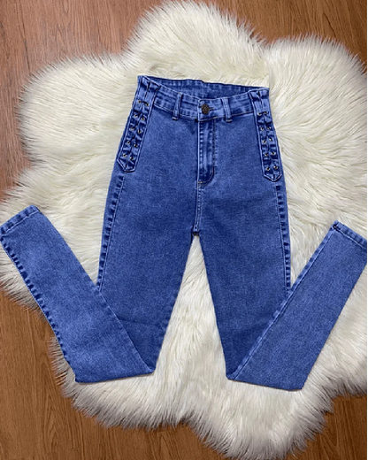 New Curved Fit Pants Distress Jean Women's High Waist Personalized Jeans Trousers