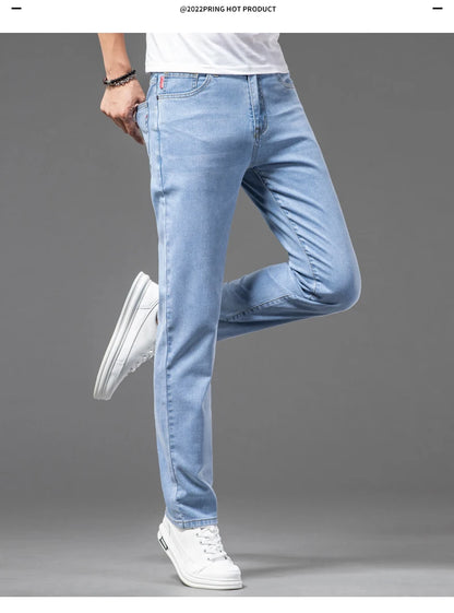 2026 Men White Jeans Fashion Casual Classic Style Slim Fit Soft Trousers Male Brand Advanced Stretch Pants