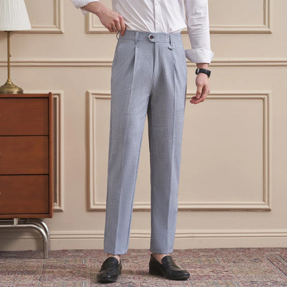 Men's High-Quality Woven Suit Trousers Slim Fit Formal Trousers, Classic Solid Color Trousers
