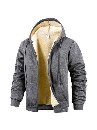 Winter Thick Fleece Zipper Hoodies Thicken Warm Jackets Long Sleeve Sweatshirts Casual Sports Fleece Black Coats Hooded Men Coat