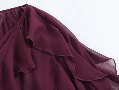 Ruffle Womens Blouses Semi Sheer Casual Blouses Woman Spring Fairy Shirts and Blouses for Lady Long Sleeve Tops Woman 2025