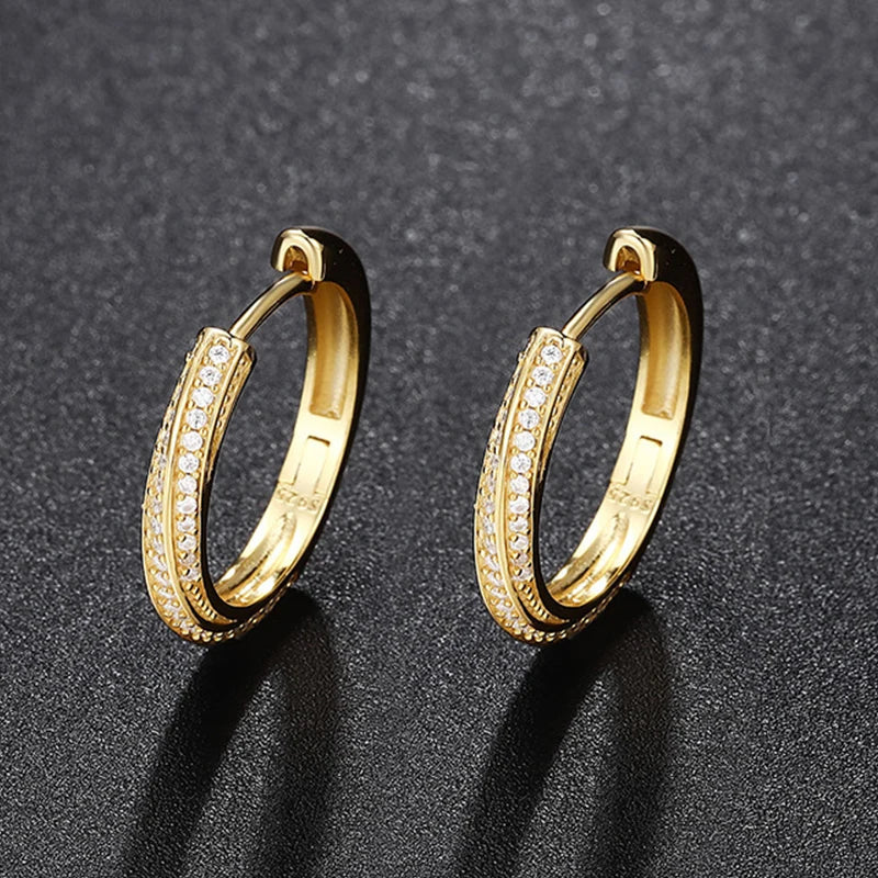 Sparkling Full 1mm D Color Moissanite Hoop Earrings for Women Girls S925 Silver All Diamond Earring Small Ear Buckle Gift